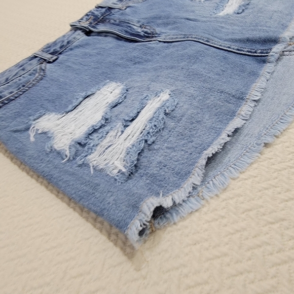 Vanilla Star Distressed Fringe High Low Hem Denim Mini Jeans Skirt Size 5 - Picture 5 of 16